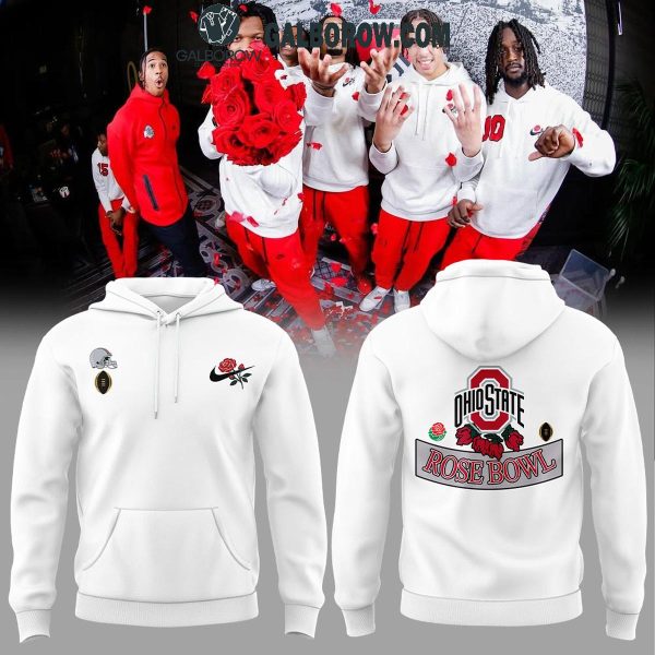 Ohio State Buckeyes Celebrating 2025 Football Rose Bowl Game Hoodie T-Shirt White