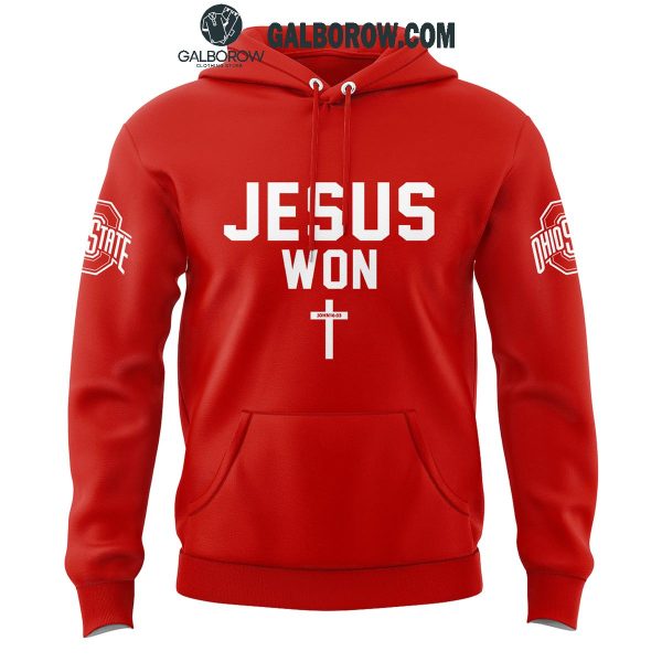 Ohio State Buckeyes Jesus Won Just Here To Give God Glory Red Hoodie T Shirt