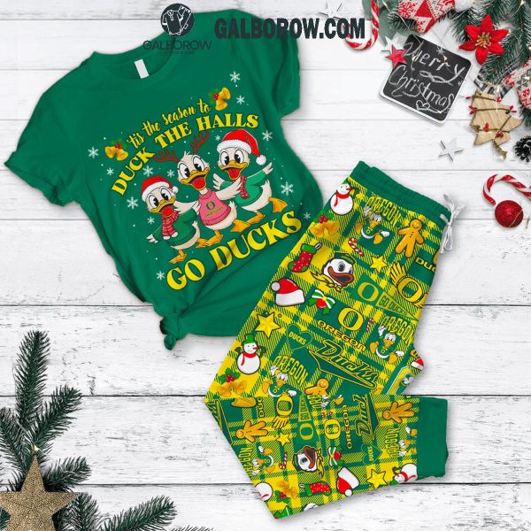 Oregon Ducks Tis The Season To Duck The Halls 2024 Fleece Pajamas Set