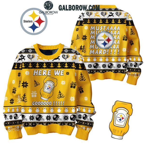 Pittsburgh Steelers Mustard Here We Go Christmas Ugly Sweater