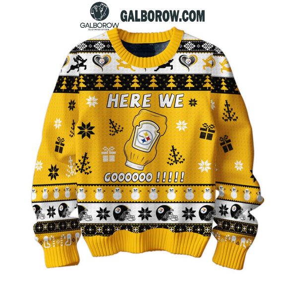 Pittsburgh Steelers Mustard Here We Go Christmas Ugly Sweater