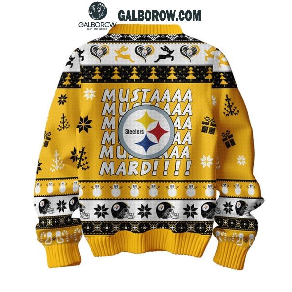 Pittsburgh Steelers Mustard Here We Go Christmas Ugly Sweater