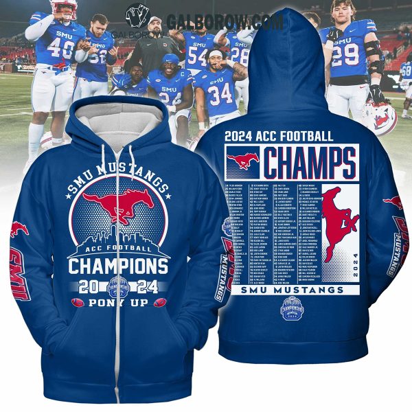 SMU Mustangs ACC Football Champions 2024 Pony Up Hoodie T-Shirt Blue