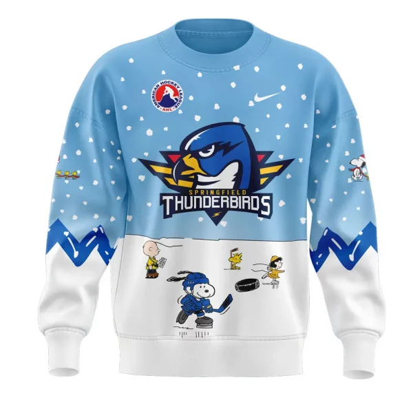 Springfield Thunderbirds 2024 Snoopy Cheering Peanuts Winter Hoodie T-Shirt