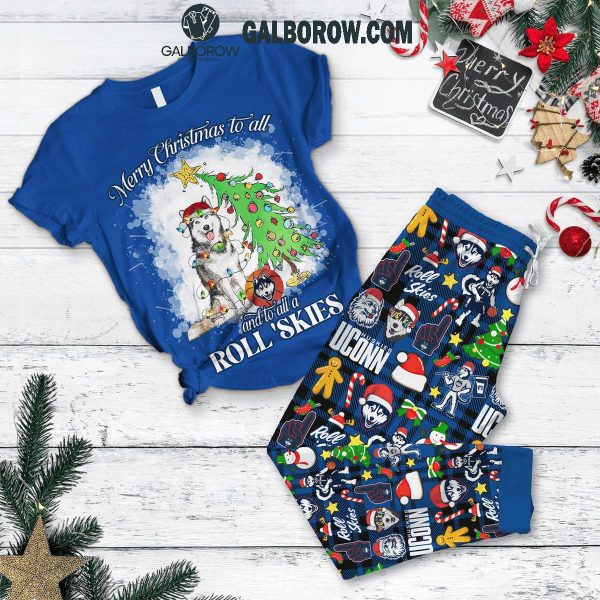 Uconn Huskies Merry Christmas To All And All Roll ‘Skies 2024 Fleece Pajamas Set