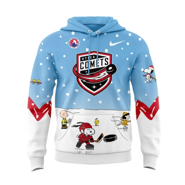 Utica Comets 2024 Snoopy Cheering Peanuts Winter Hoodie T-Shirt