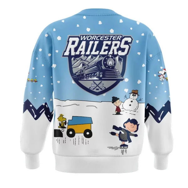 Worcester Railers 2024 Snoopy Cheering Peanuts Winter Hoodie T-Shirt