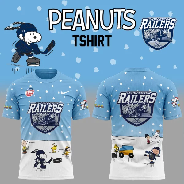 Worcester Railers 2024 Snoopy Cheering Peanuts Winter Hoodie T-Shirt