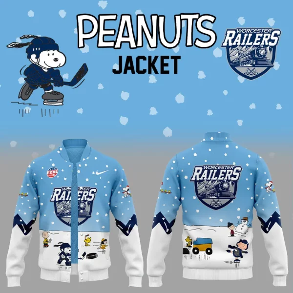 Worcester Railers Snoopy Cheering Peanuts Winter 2024 Baseball Jacket