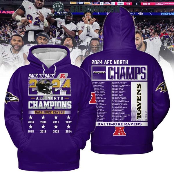 Baltimore Ravens AFC North Champions Back To Back 2024 Hoodie T-Shirt