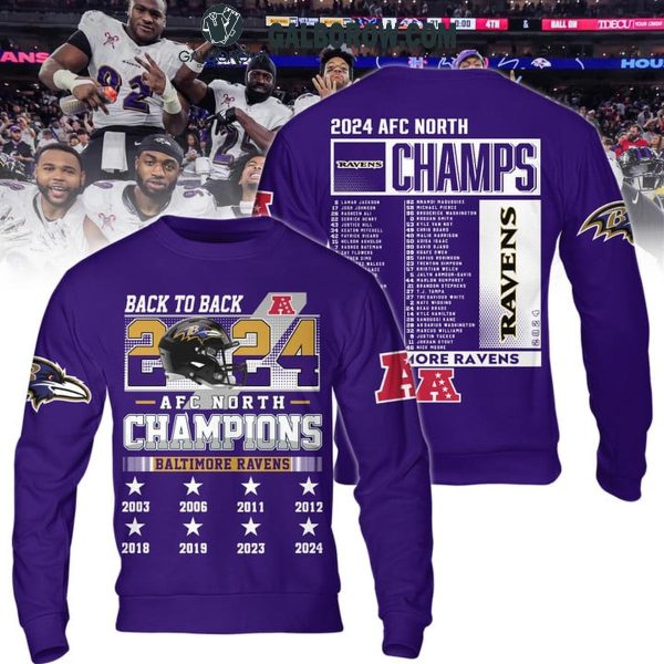 Baltimore Ravens AFC North Champions Back To Back 2024 Hoodie T-Shirt