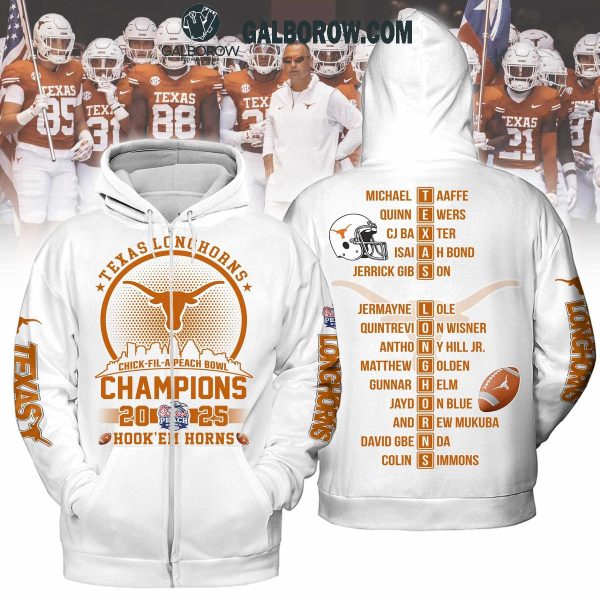 Chick Fil A Peach Bowl Champions 2025 Texas Longhorns White Hoodie T Shirt