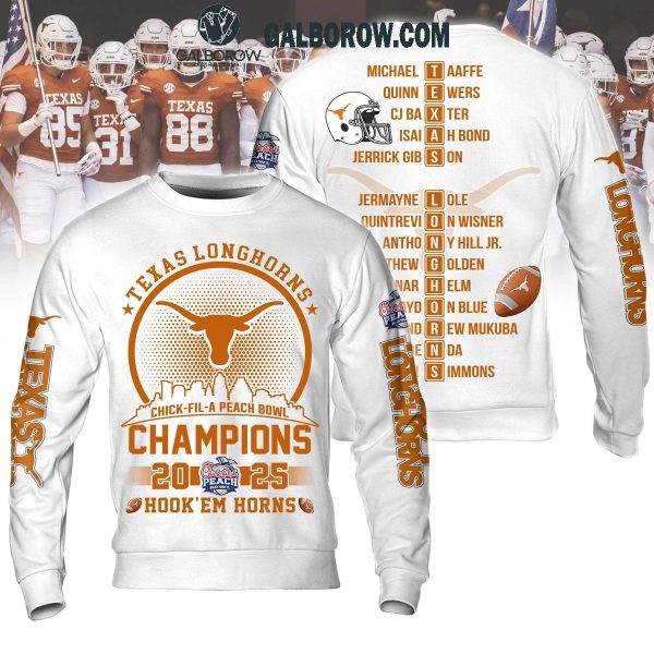 Chick Fil A Peach Bowl Champions 2025 Texas Longhorns White Hoodie T Shirt