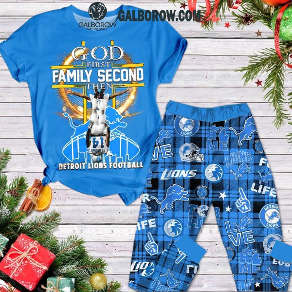 Detroit Lions God First Family Second Then Lions Football 2025 Fleece Pajamas Set