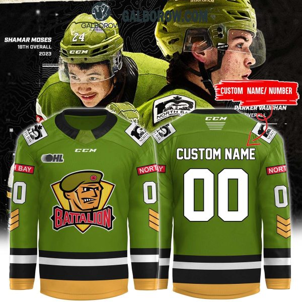 North Bay Battalion New Season Of Gold And Green 2025 Personalized Hockey Jersey