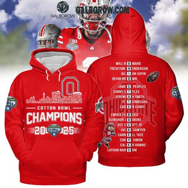 Ohio State Buckeyes 2025 Cotton Bowl Champions 2025 Lineup List Hoodie T-Shirt