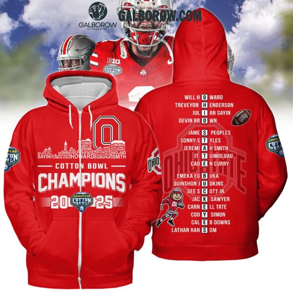 Ohio State Buckeyes 2025 Cotton Bowl Champions 2025 Lineup List Hoodie T-Shirt