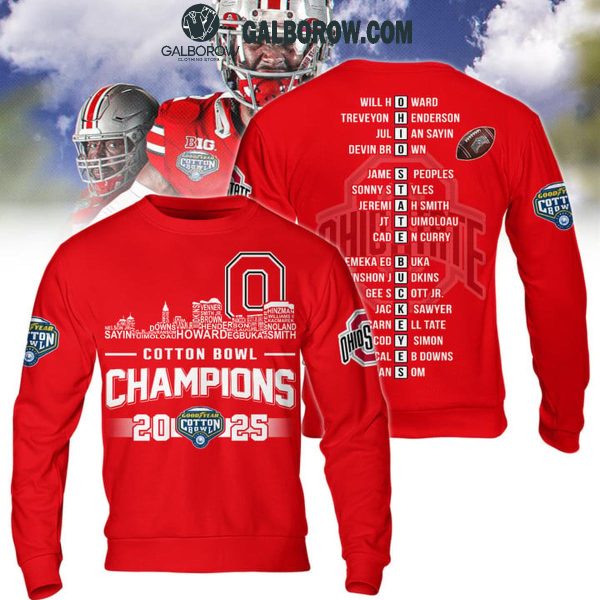 Ohio State Buckeyes 2025 Cotton Bowl Champions 2025 Lineup List Hoodie T-Shirt