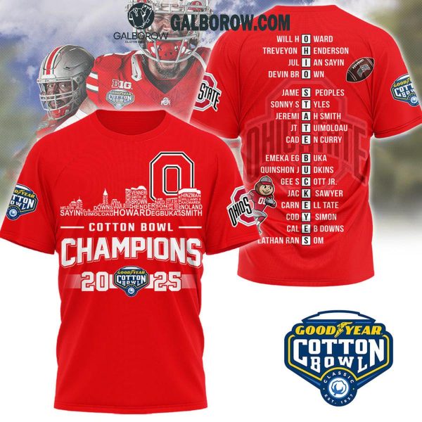 Ohio State Buckeyes 2025 Cotton Bowl Champions 2025 Lineup List Hoodie T-Shirt