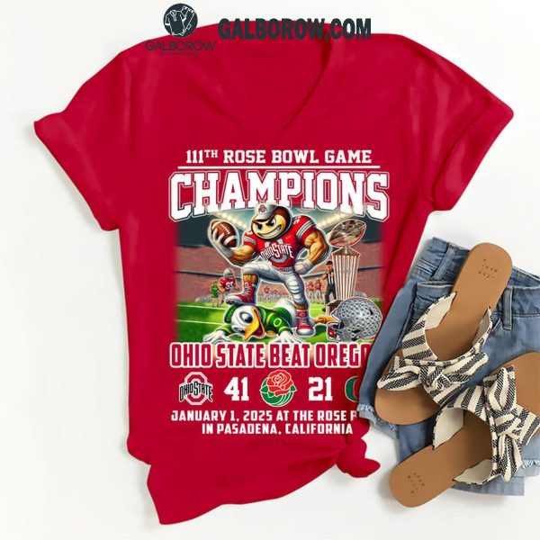 Ohio State Buckeyes Beat Oregon Ducks 111th Rose Bowl Champions 2025 T-Shirt