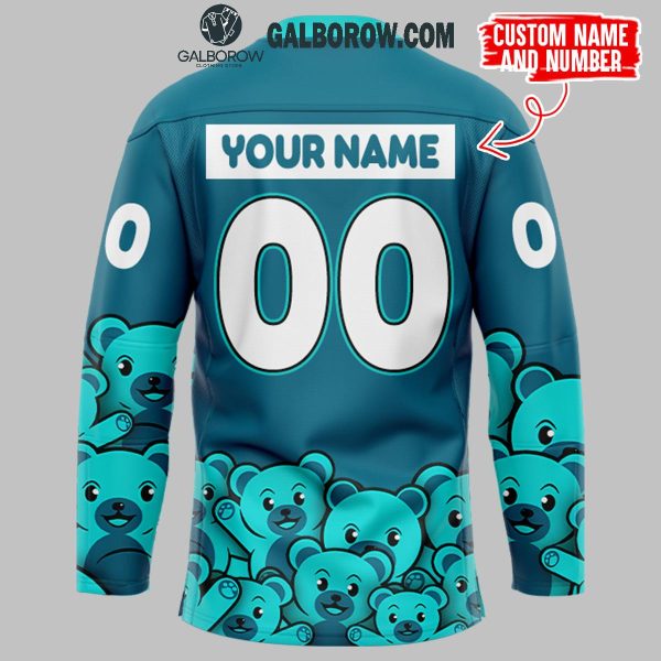 San Jose Barracuda Teddy Toss 2025 Blue Personalized Hockey Jersey