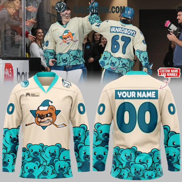 San Jose Barracuda Teddy Toss 2025 Personalized Hockey Jersey Sand