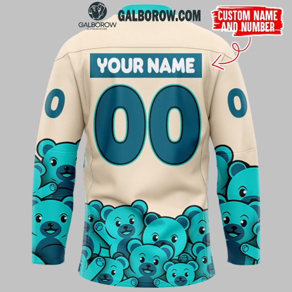 San Jose Barracuda Teddy Toss 2025 Personalized Hockey Jersey Sand