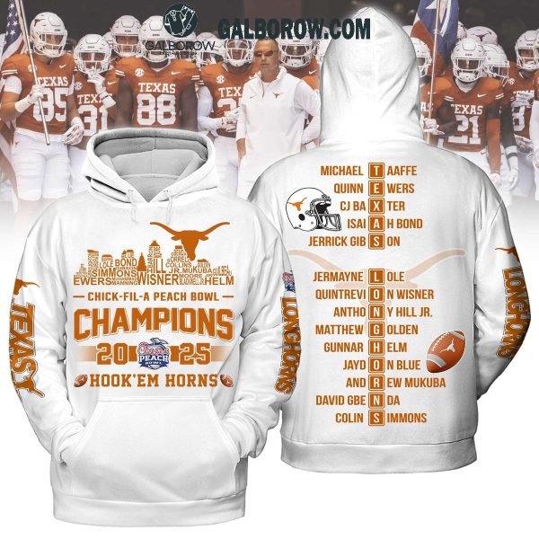 Texas Longhorns Chick Fil A Peach Bowl Champions 2025 White Hoodie T Shirt