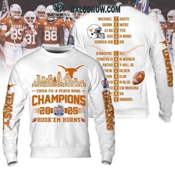 Texas Longhorns Chick Fil A Peach Bowl Champions 2025 White Hoodie T Shirt