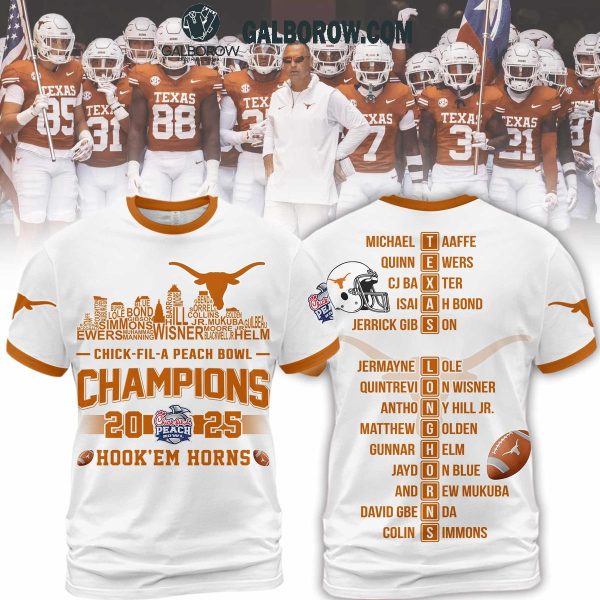 Texas Longhorns Chick Fil A Peach Bowl Champions 2025 White Hoodie T Shirt